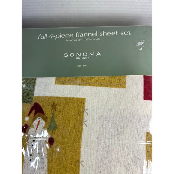 Sonoma Flannel Sheets 4 Piece Snowman Full Sheet Set - Picture 8 of 9
